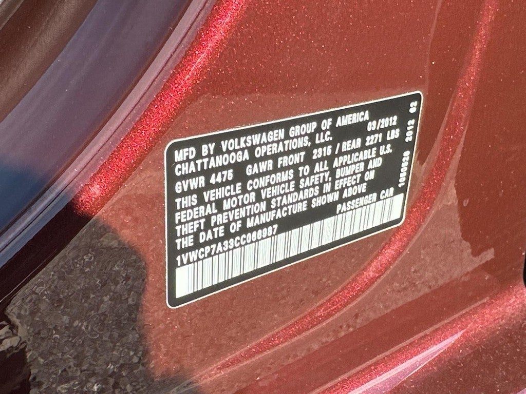 2012 Volkswagen Passat 4dr Sdn 2.5L Auto SEL PZEV